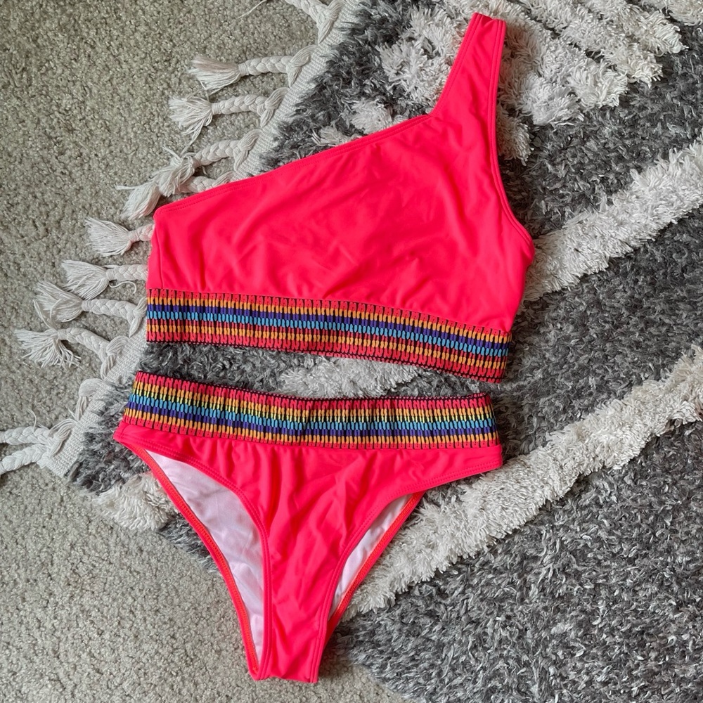 Neon Coral One-Shoulder Swimsuit